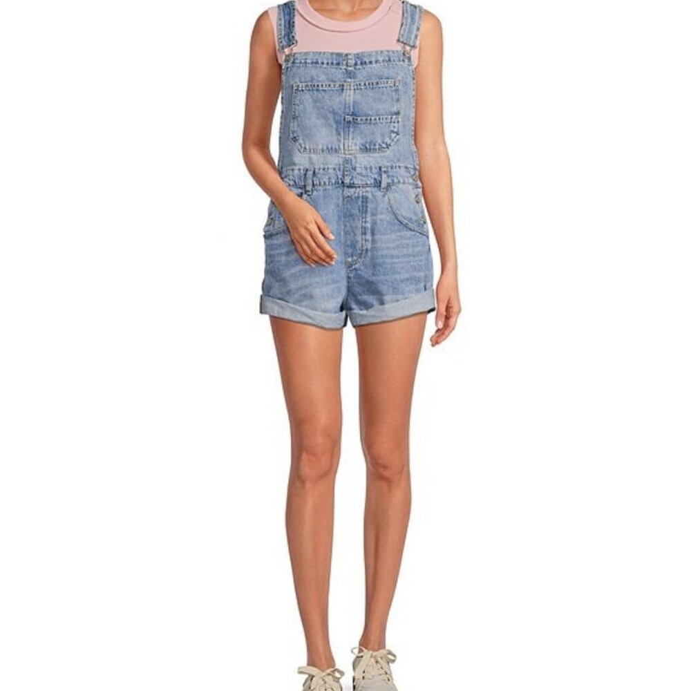 Ziggy Square Neck Sleeveless Frayed Cuffed Hem Shortall Overalls Clolor FYH - Picture 2 of 8